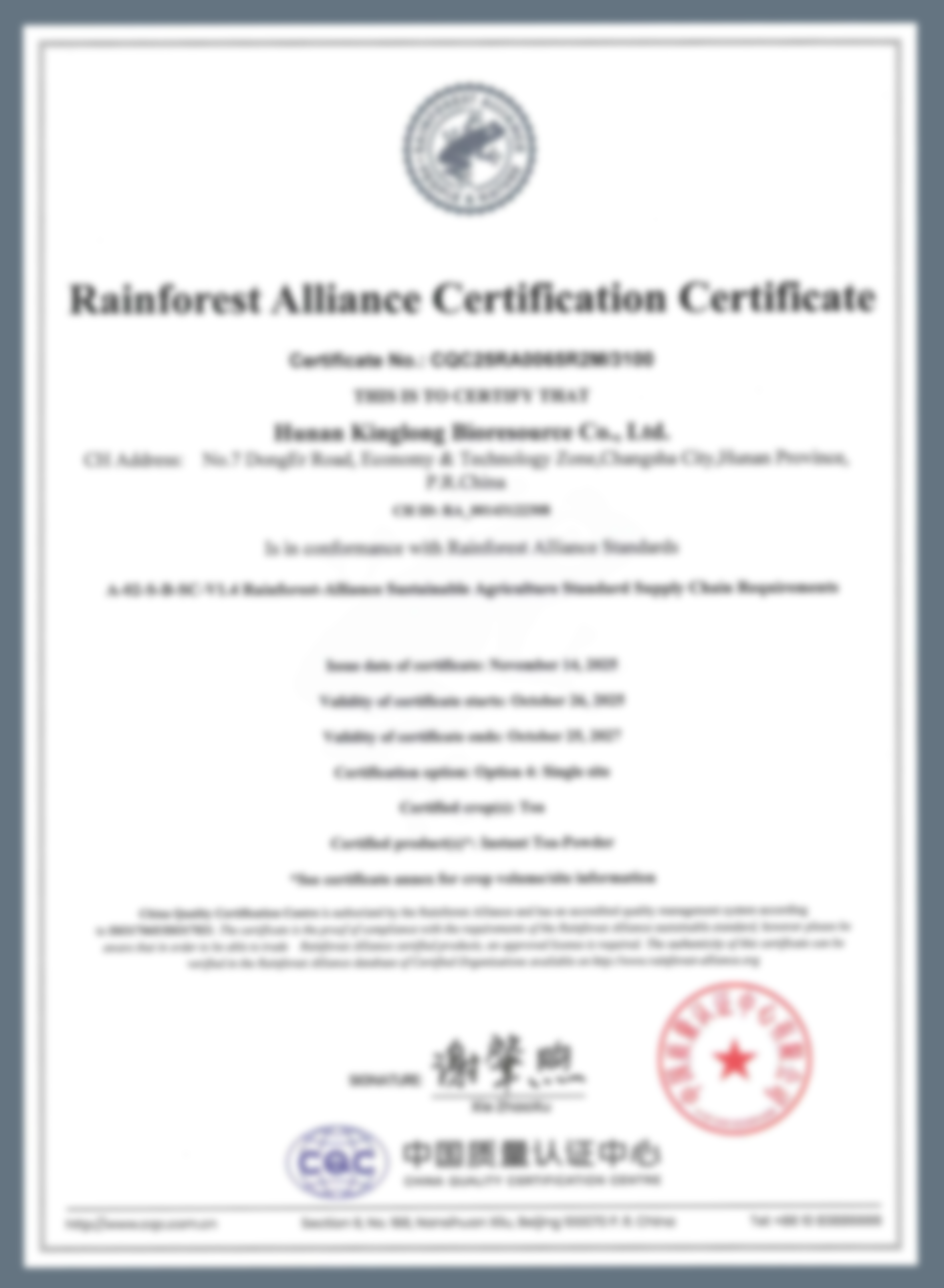Rainforest Alliance Certification