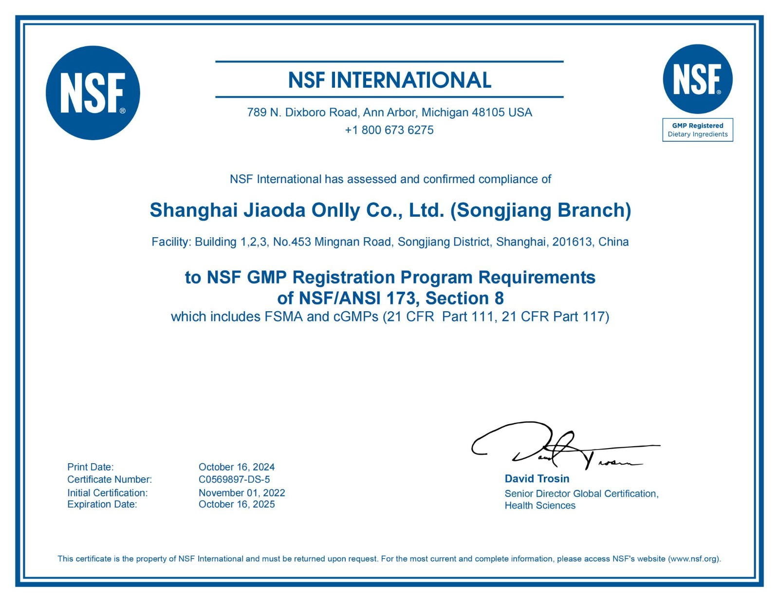 CGMP Certification 