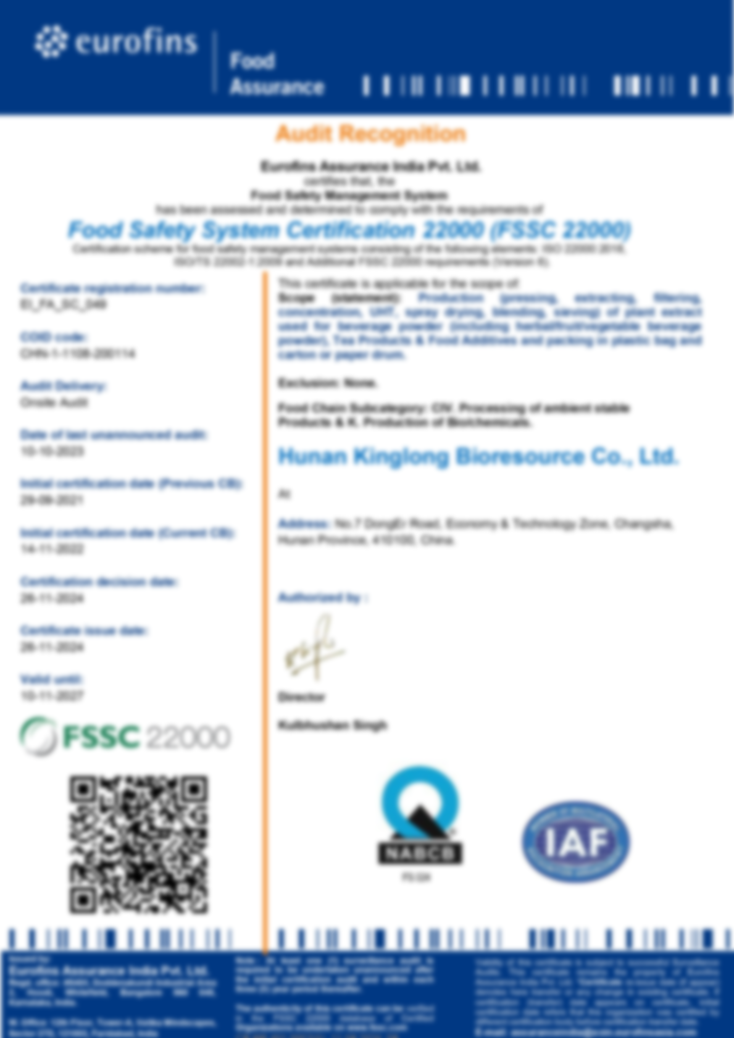 FSSC22000 Certification